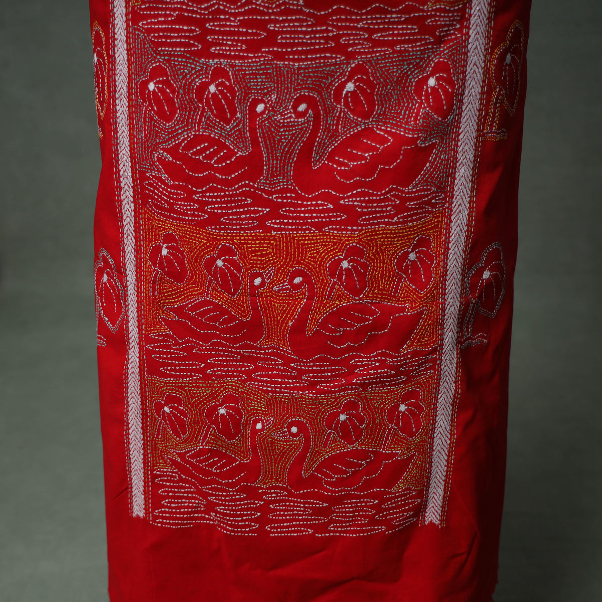 Bengal Kantha Hand Embroidered Cotton Unstitched Dress Material: Kurta, Bottom & Dupatta 06
