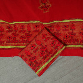 Bengal Kantha Hand Embroidered Cotton Unstitched Dress Material: Kurta, Bottom & Dupatta 01