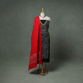 Bengal Kantha Hand Embroidered Cotton Unstitched Dress Material: Kurta, Bottom & Dupatta 02