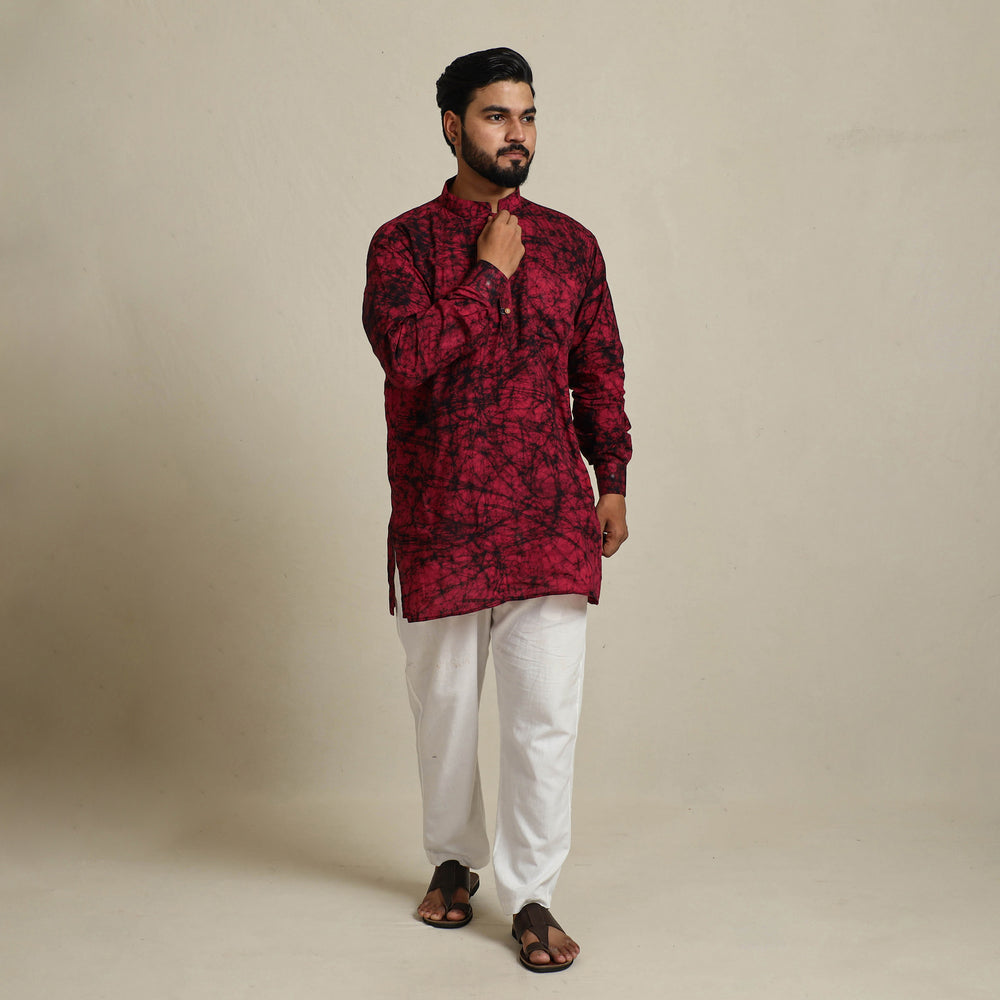 Pure Cotton Men Short Batik Print Kurta 04