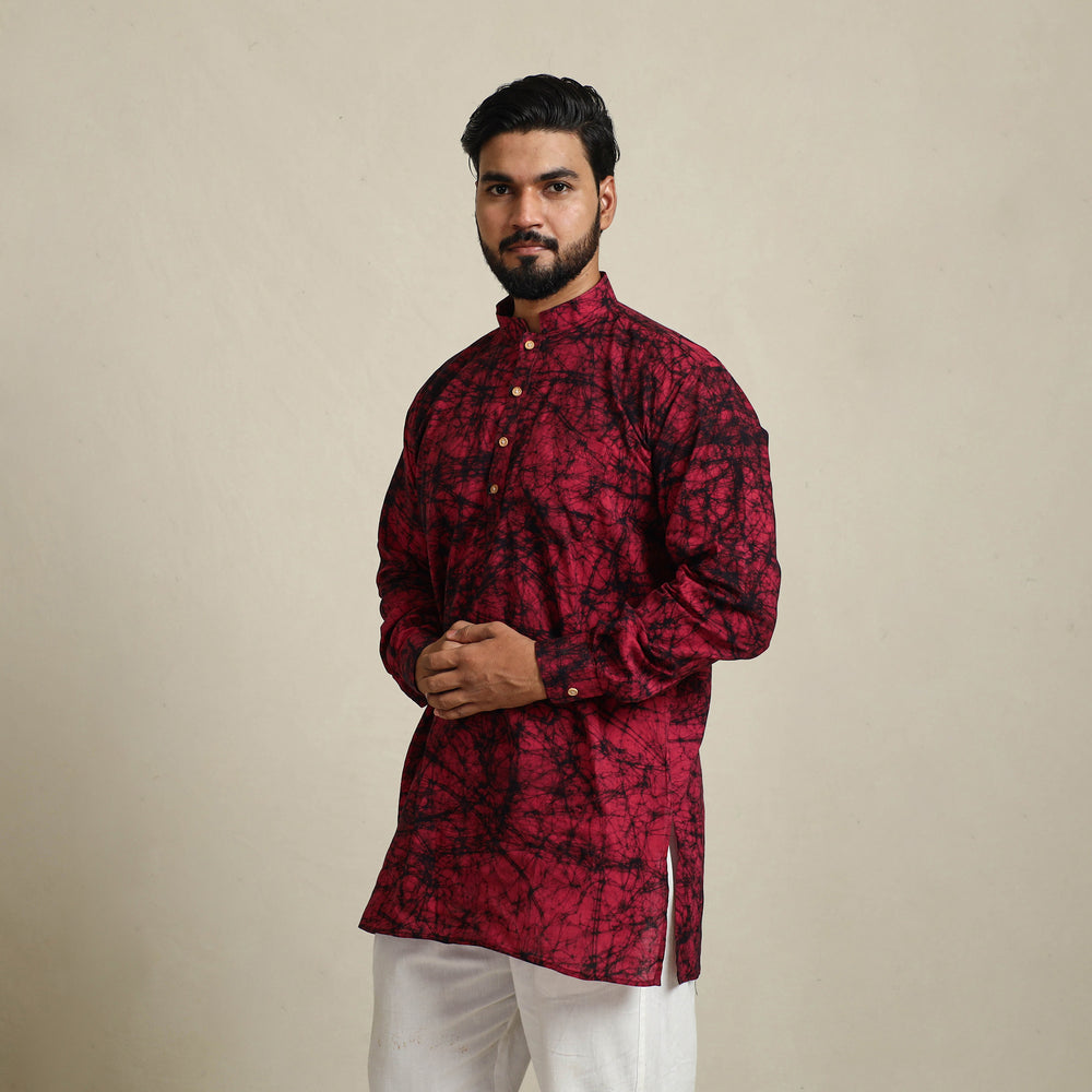 Pure Cotton Men Short Batik Print Kurta 04