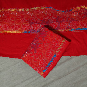 Bengal Kantha Hand Embroidered Cotton Unstitched Dress Material: Kurta, Bottom & Dupatta 02