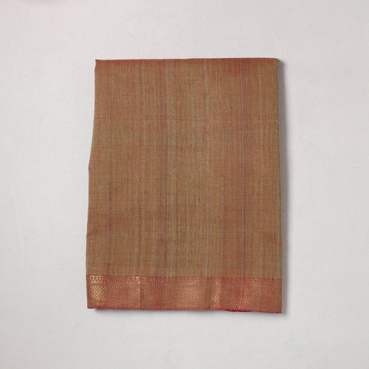 Brown - Mangalagiri Handloom Cotton Zari Border Precut Fabric (2.2 meter) 12