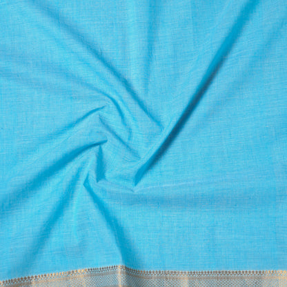 Blue - Mangalagiri Handloom Cotton Zari Border Precut Fabric (1.8 meter) 15