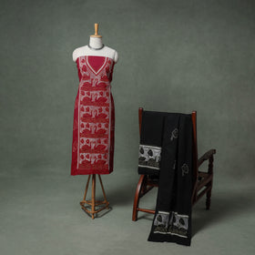 Bengal Kantha Hand Embroidered Cotton Unstitched Dress Material: Kurta, Bottom & Dupatta 03