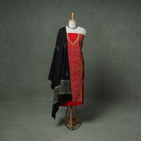 Bengal Kantha Hand Embroidered Cotton Unstitched Dress Material: Kurta, Bottom & Dupatta 04