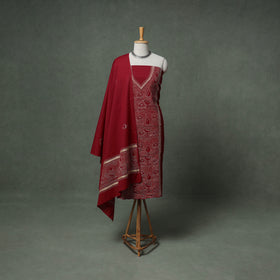 Bengal Kantha Hand Embroidered Cotton Unstitched Dress Material: Kurta, Bottom & Dupatta 07