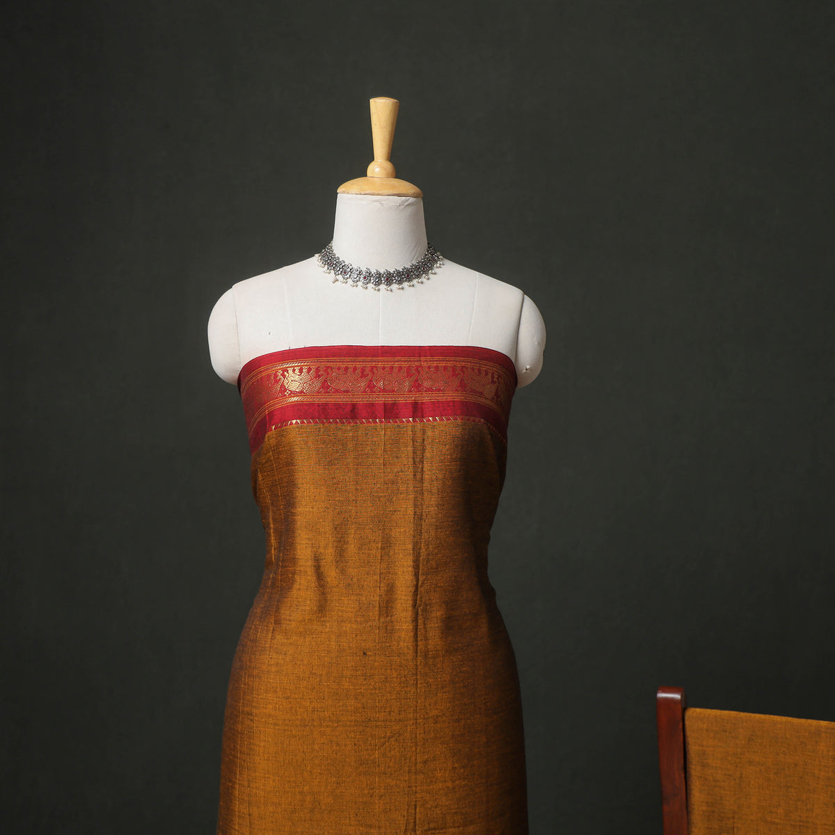 Dharwad Cotton Plain Zari Border Unstitched Dress Material: Kurta, Bottom & Dupatta 02