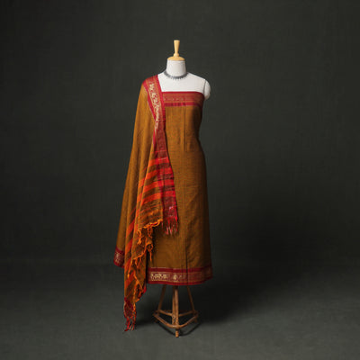 Dharwad Cotton Plain Zari Border Unstitched Dress Material: Kurta, Bottom & Dupatta 02