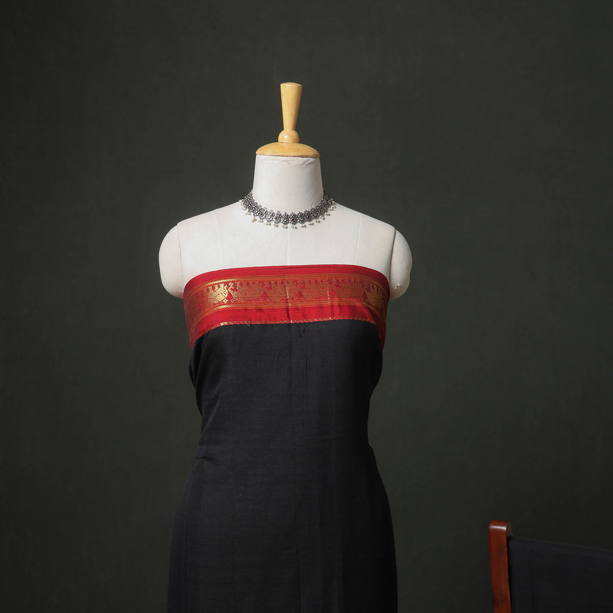 Dharwad Cotton Plain Zari Border Unstitched Dress Material: Kurta, Bottom & Dupatta 01