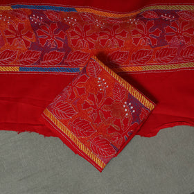 Bengal Kantha Hand Embroidered Cotton Unstitched Dress Material: Kurta, Bottom & Dupatta 09