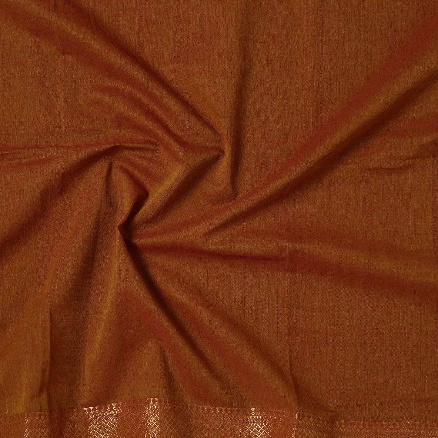 Brown - Mangalagiri Handloom Cotton Zari Border Precut Fabric 34