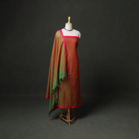 Dharwad Cotton Plain Zari Border Unstitched Dress Material: Kurta, Bottom & Dupatta 05