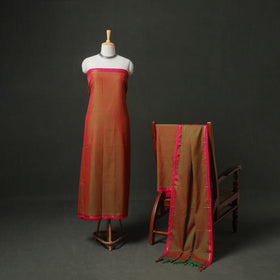 Dharwad Cotton Plain Zari Border Unstitched Dress Material: Kurta, Bottom & Dupatta 05