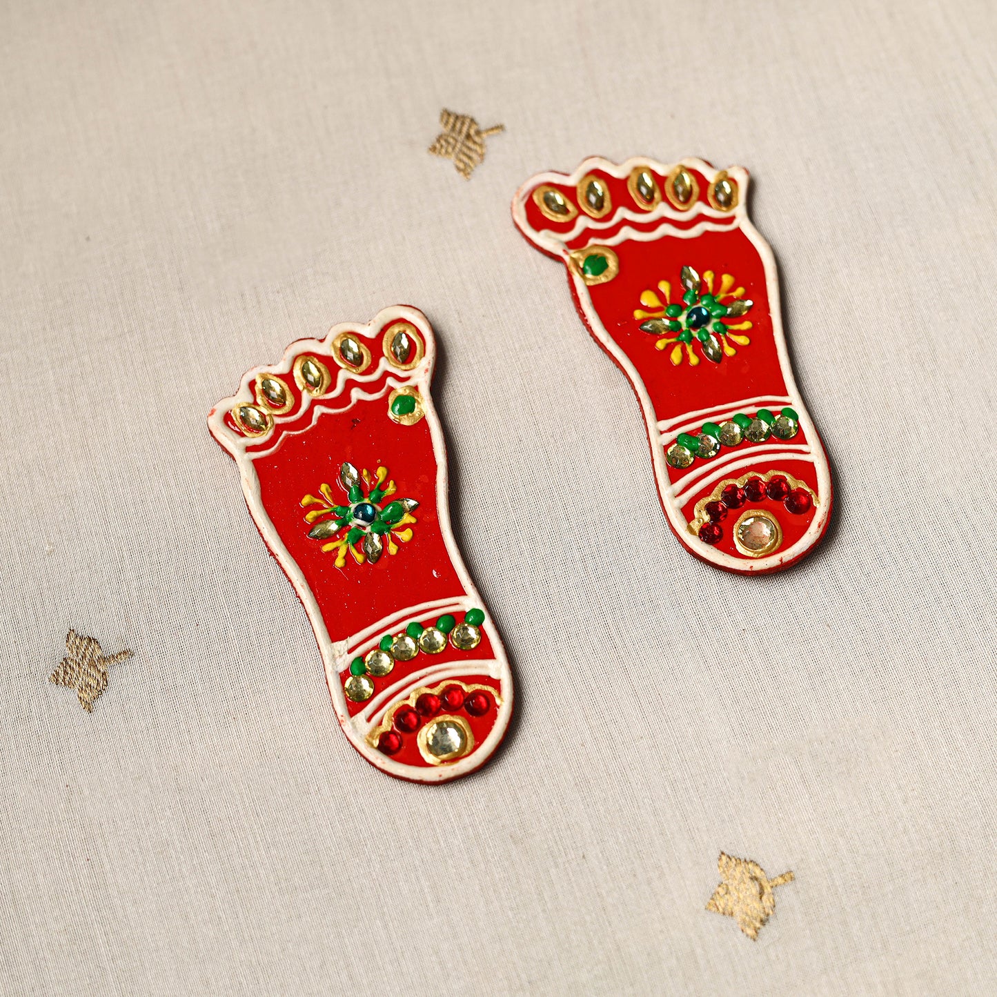 Traditional Handpainted Wooden Mata Charan (Pair) 10