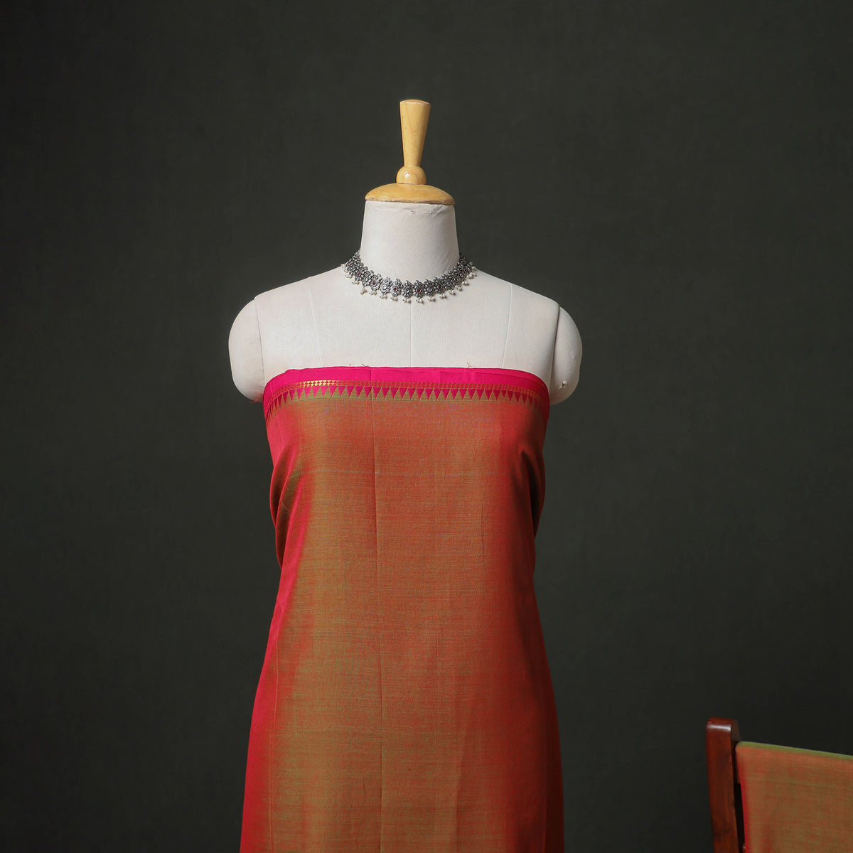 Dharwad Cotton Plain Zari Border Unstitched Dress Material: Kurta, Bottom & Dupatta 05