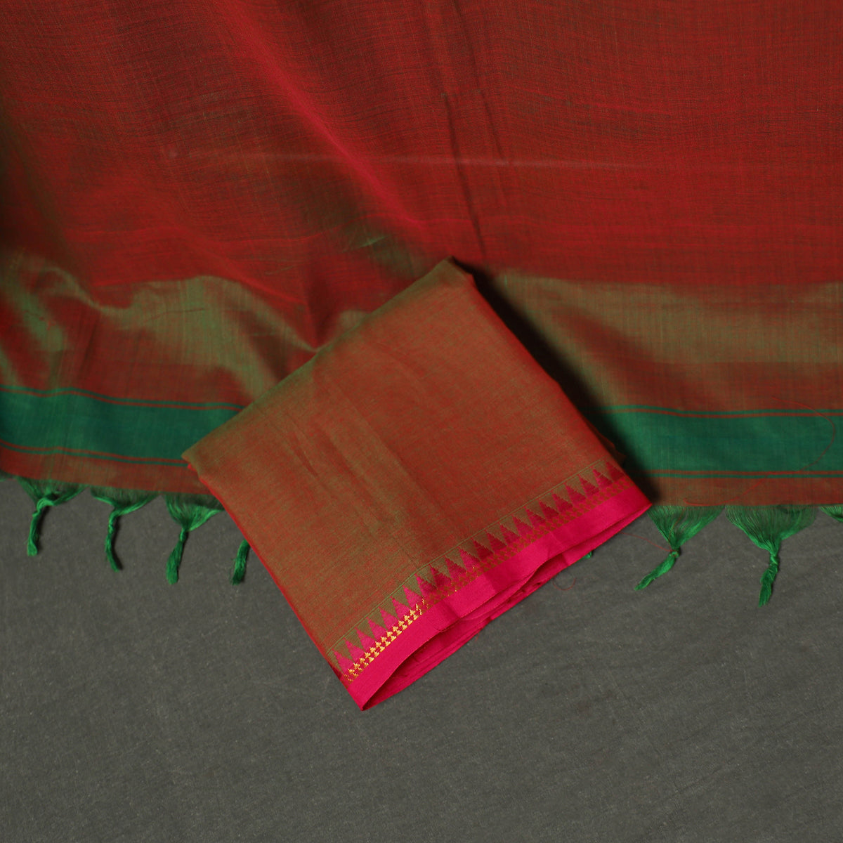 Dharwad Cotton Plain Zari Border Unstitched Dress Material: Kurta, Bottom & Dupatta 05