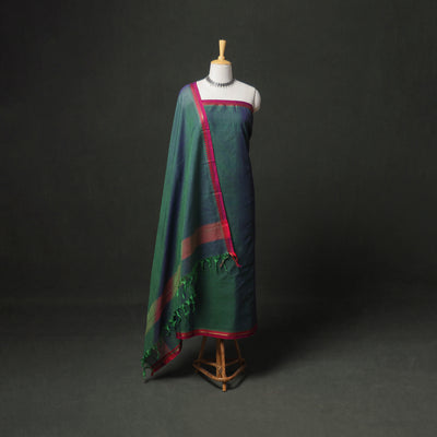 Dharwad Cotton Plain Zari Border Unstitched Dress Material: Kurta, Bottom & Dupatta 06
