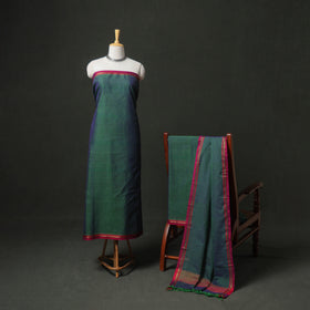 Dharwad Cotton Plain Zari Border Unstitched Dress Material: Kurta, Bottom & Dupatta 06