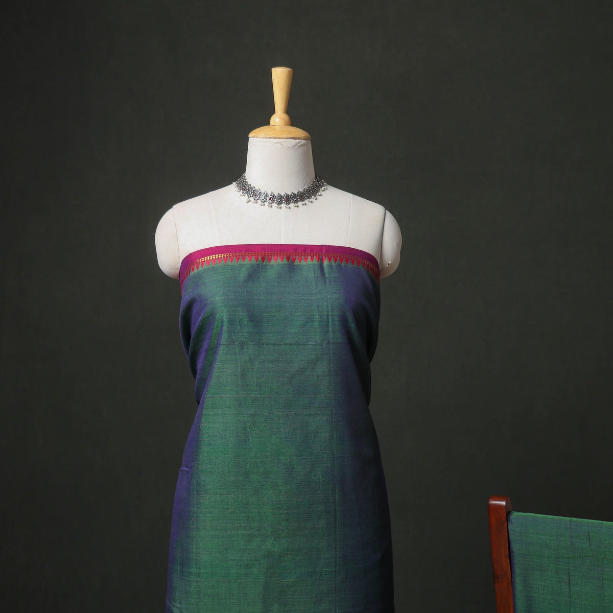 Dharwad Cotton Plain Zari Border Unstitched Dress Material: Kurta, Bottom & Dupatta 06