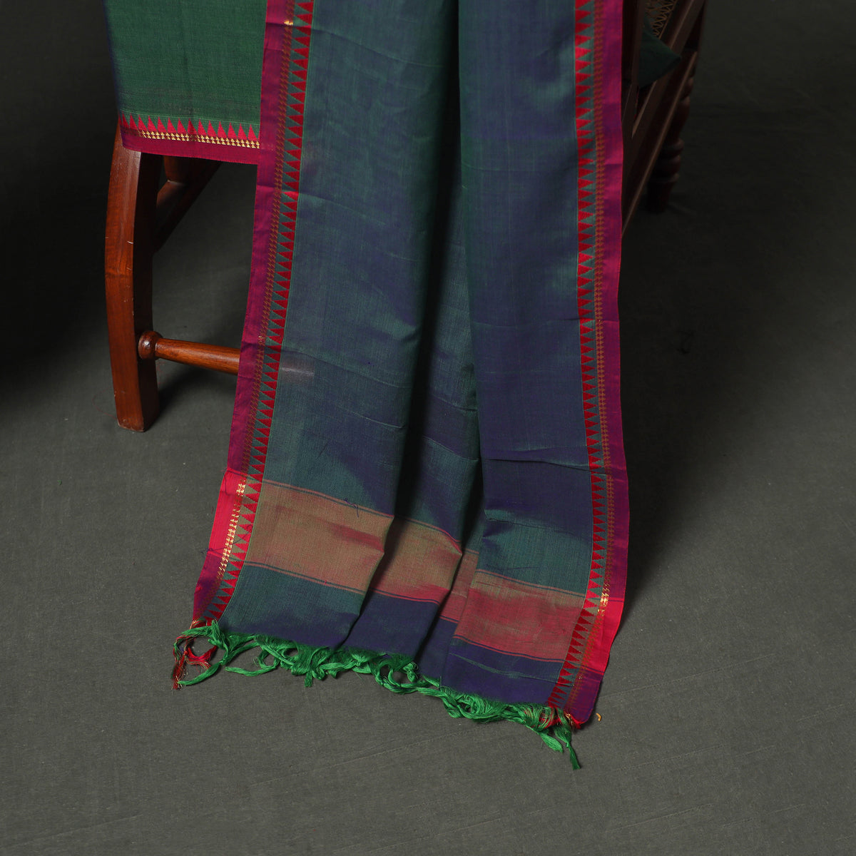 Dharwad Cotton Plain Zari Border Unstitched Dress Material: Kurta, Bottom & Dupatta 06