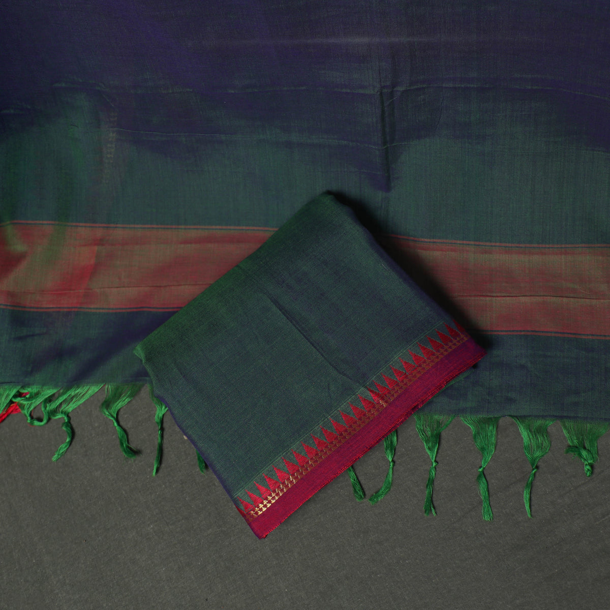 Dharwad Cotton Plain Zari Border Unstitched Dress Material: Kurta, Bottom & Dupatta 06