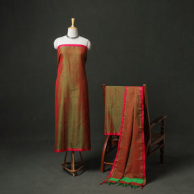Dharwad Cotton Plain Zari Border Unstitched Dress Material: Kurta, Bottom & Dupatta 07