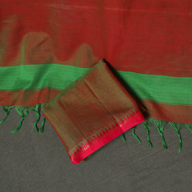 Dharwad Cotton Plain Zari Border Unstitched Dress Material: Kurta, Bottom & Dupatta 07