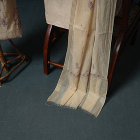 Lucknowi Chikankari Mukaish Work Mul Chanderi Unstitched Dress Material: Kurta, Bottom & Dupatta 02