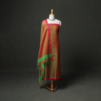 Dharwad Cotton Plain Zari Border Unstitched Dress Material: Kurta, Bottom & Dupatta 07