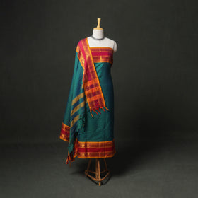 Green - dharwad cotton stripes plain zari border unstitched