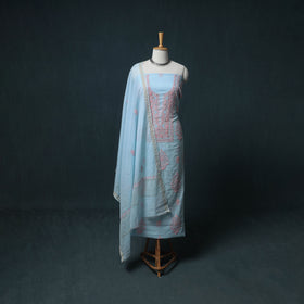 Lucknowi Chikankari Mukaish Work Mul Chanderi Unstitched Dress Material: Kurta, Bottom & Dupatta 01