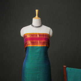 Green - dharwad cotton stripes plain zari border unstitched