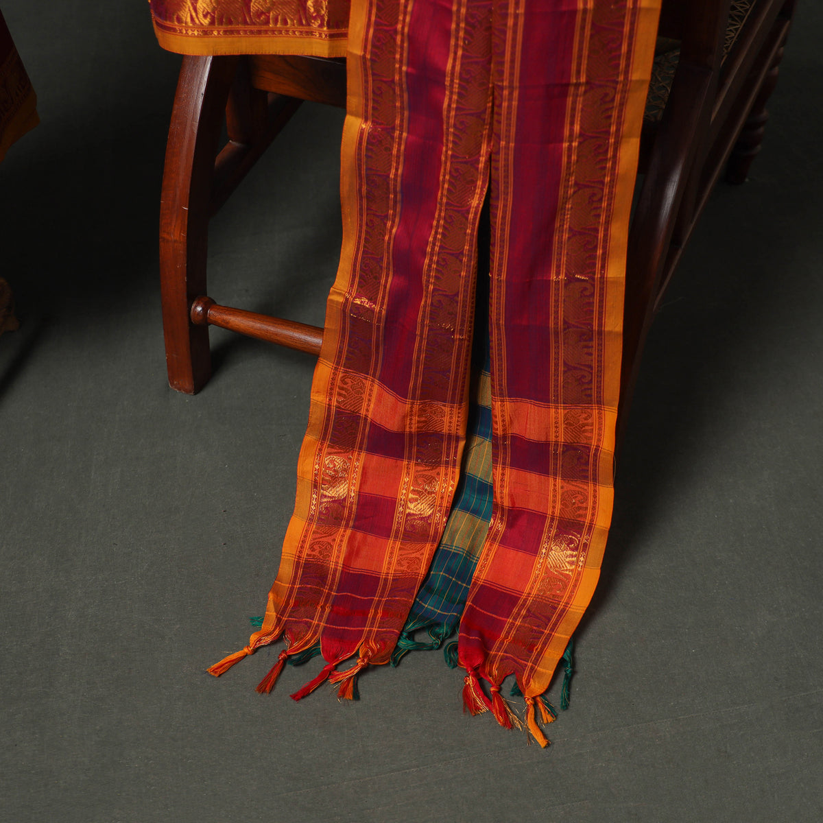 Green - dharwad cotton stripes plain zari border unstitched