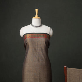 Brown - dharwad cotton plain zari border unstitched dress