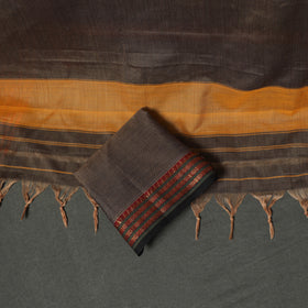 Brown - dharwad cotton plain zari border unstitched dress