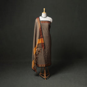 Brown - dharwad cotton plain zari border unstitched dress