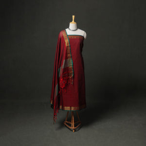 Dharwad Cotton Plain Zari Border Unstitched Dress Material: Kurta, Bottom & Dupatta 10