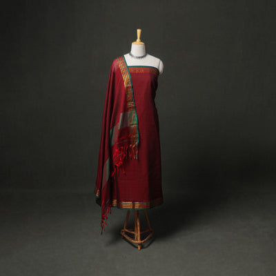 Dharwad Cotton Plain Zari Border Unstitched Dress Material: Kurta, Bottom & Dupatta 10