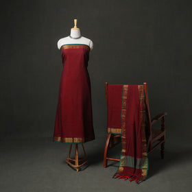 Maroon - dharwad cotton plain zari border unstitched dress