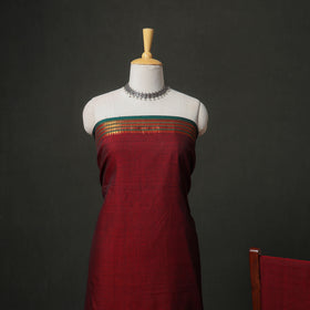 Maroon - dharwad cotton plain zari border unstitched dress