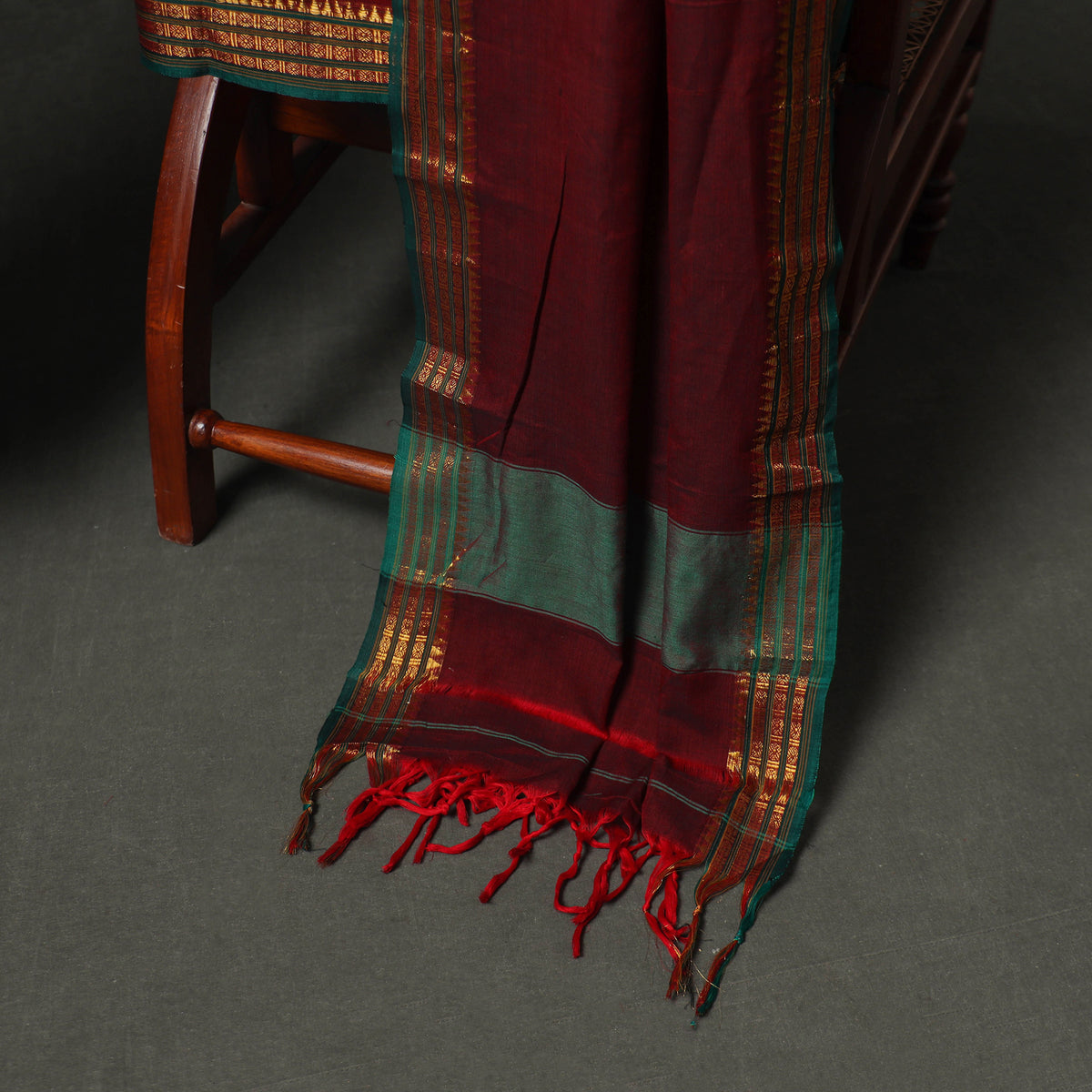 Maroon - dharwad cotton plain zari border unstitched dress