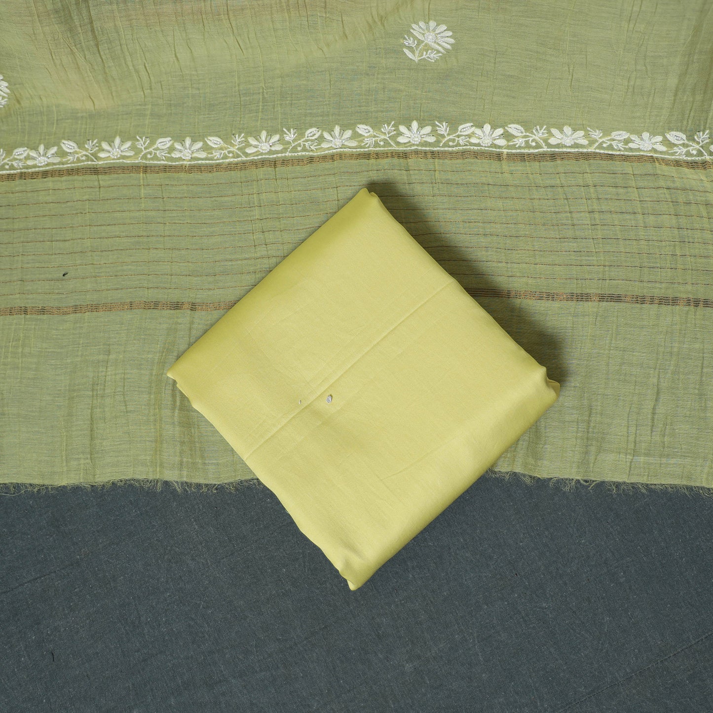 Lucknowi Chikankari Heavy Sequin & Beadwork Mul Chanderi Unstitched Dress Material: Kurta, Bottom & Dupatta 03