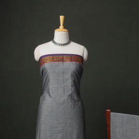 Grey - Dharwad Cotton Plain Zari Border Unstitched Dress Material: Kurta, Bottom & Dupatta 12