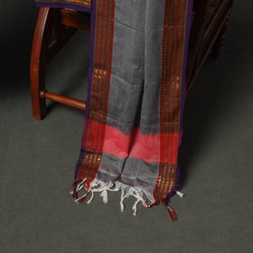 Grey - Dharwad Cotton Plain Zari Border Unstitched Dress Material: Kurta, Bottom & Dupatta 12