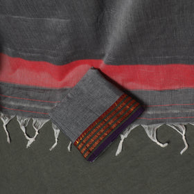 Grey - Dharwad Cotton Plain Zari Border Unstitched Dress Material: Kurta, Bottom & Dupatta 12