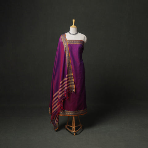 Dharwad Cotton Plain Thread Border Unstitched Dress Material: Kurta, Bottom & Dupatta 13