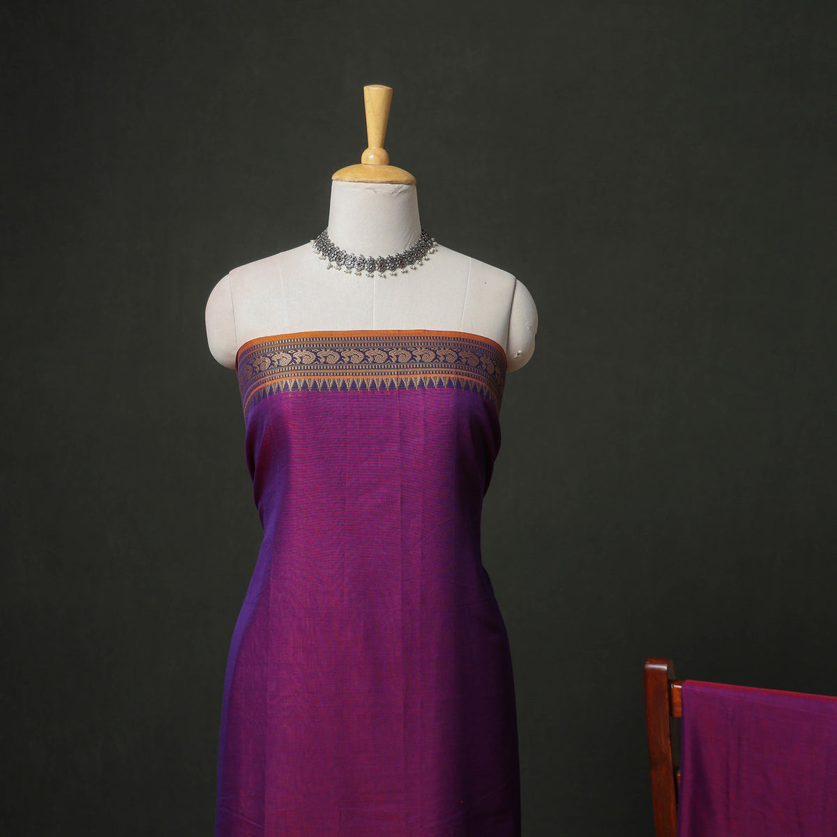 Dharwad Cotton Plain Thread Border Unstitched Dress Material: Kurta, Bottom & Dupatta 13