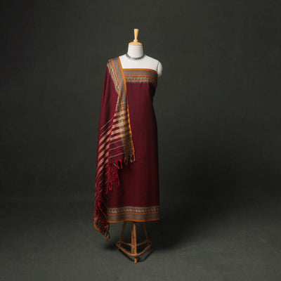 Dharwad Cotton Plain Thread Border Unstitched Dress Material: Kurta, Bottom & Dupatta 14