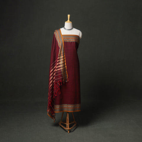 Dharwad Cotton Plain Thread Border Unstitched Dress Material: Kurta, Bottom & Dupatta 14